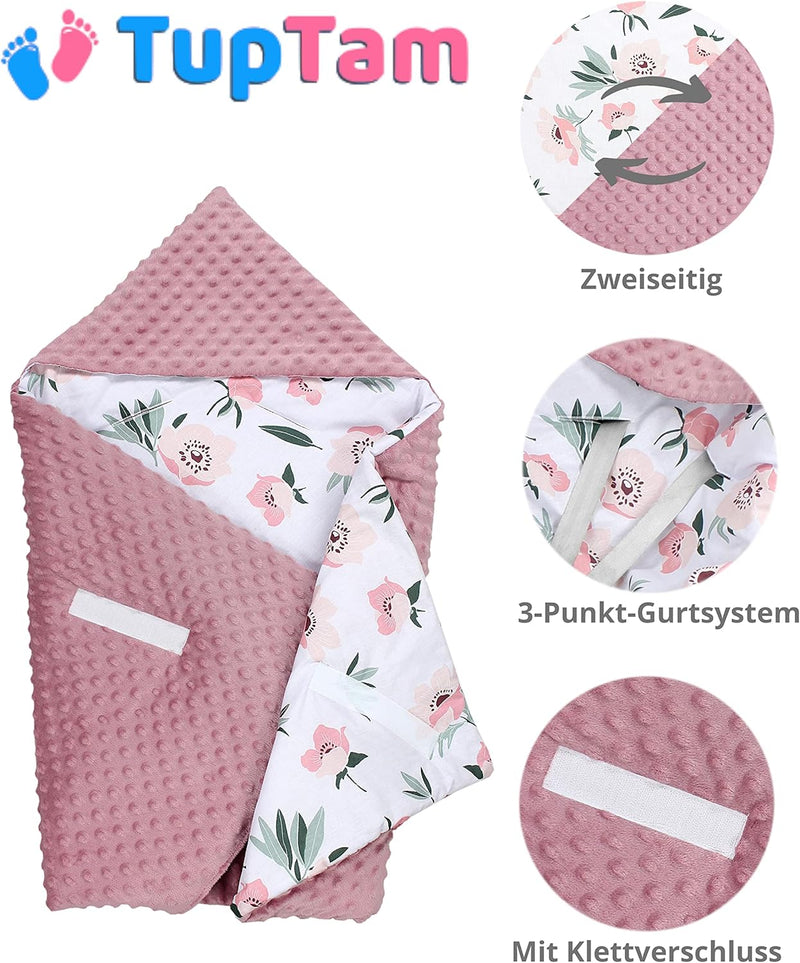 TupTam 2er Set Baby Decken Einschlagdecke 85x85 cm für Autositz Babyschale Babydecke Wiegendecke Min