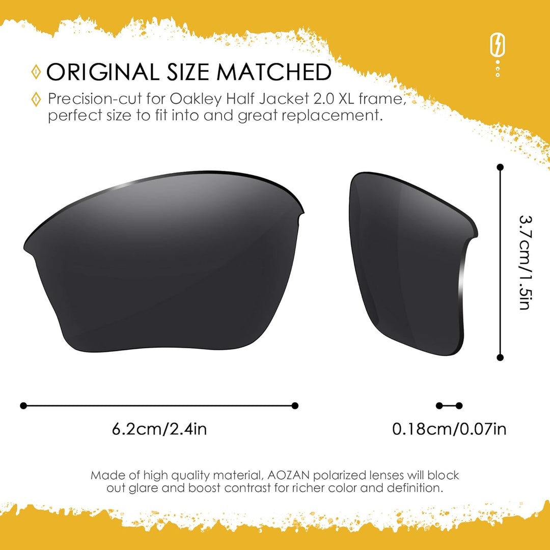 AOZAN ANSI Z87.1 Ersatzgläser kompatibel mit Oakley Half Jacket 2.0 XL OO9153 Sonnenbrille Onyx Schw