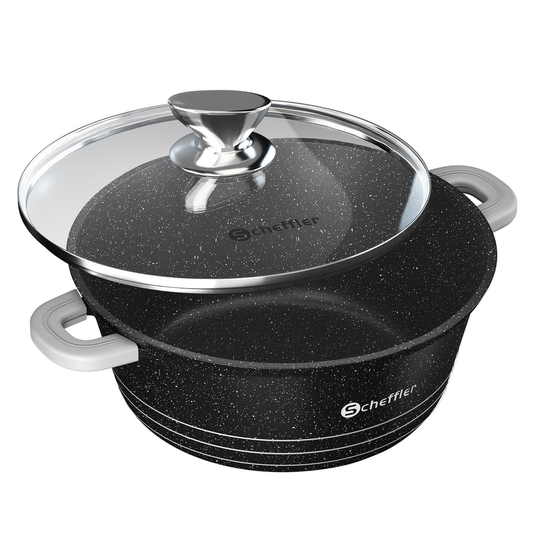Topf Scheffler Kochtopf 24cm 4L mit Glasdeckel, Schmortopf mit Antihaftbeschichtung, Bratentopf Indu