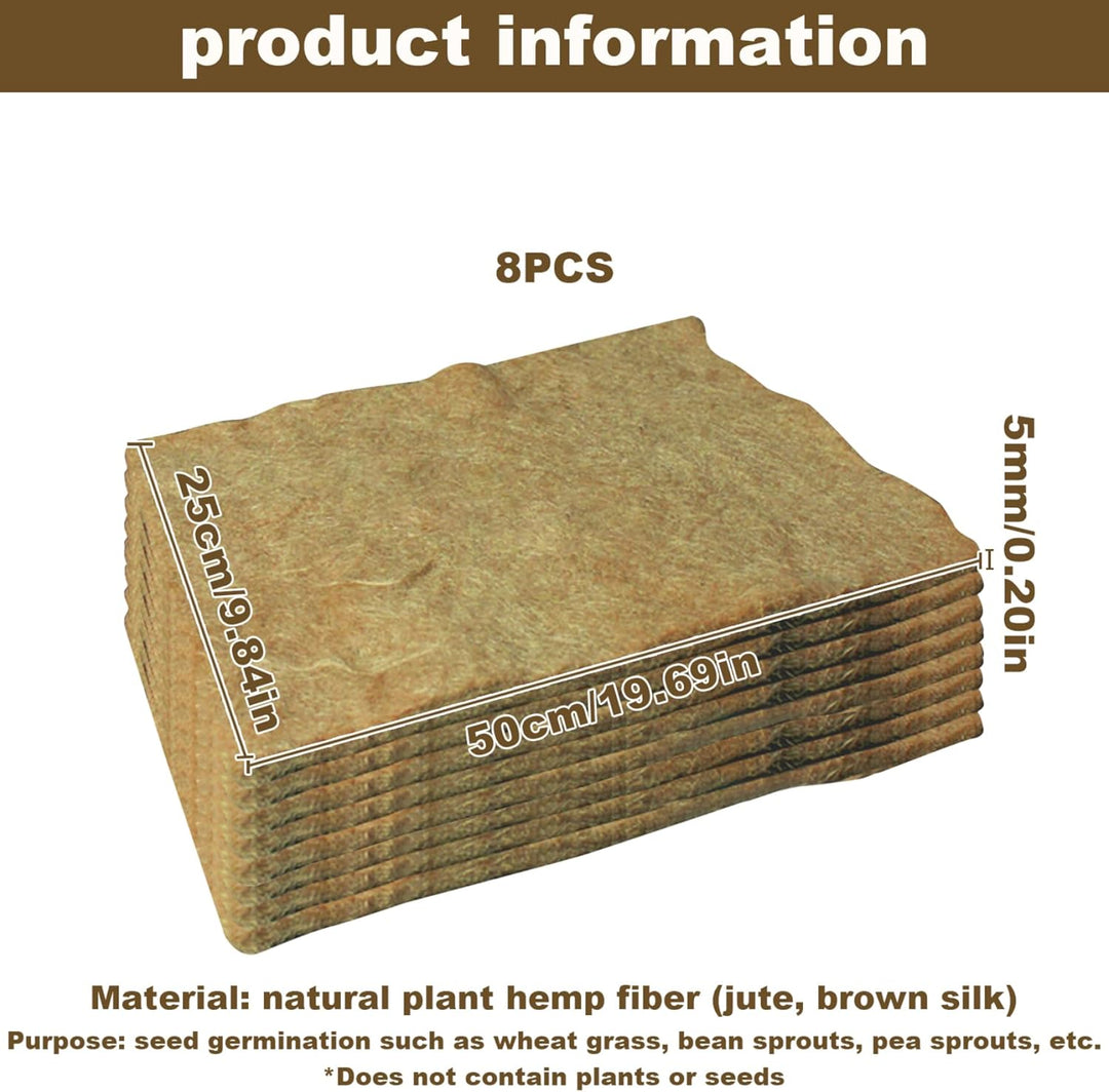 8 Stück Hanfmatten für den Anbau von Microgreens, 25, 4 x 50, 8 cm, Microgreens-Anbauset, Jutematte,