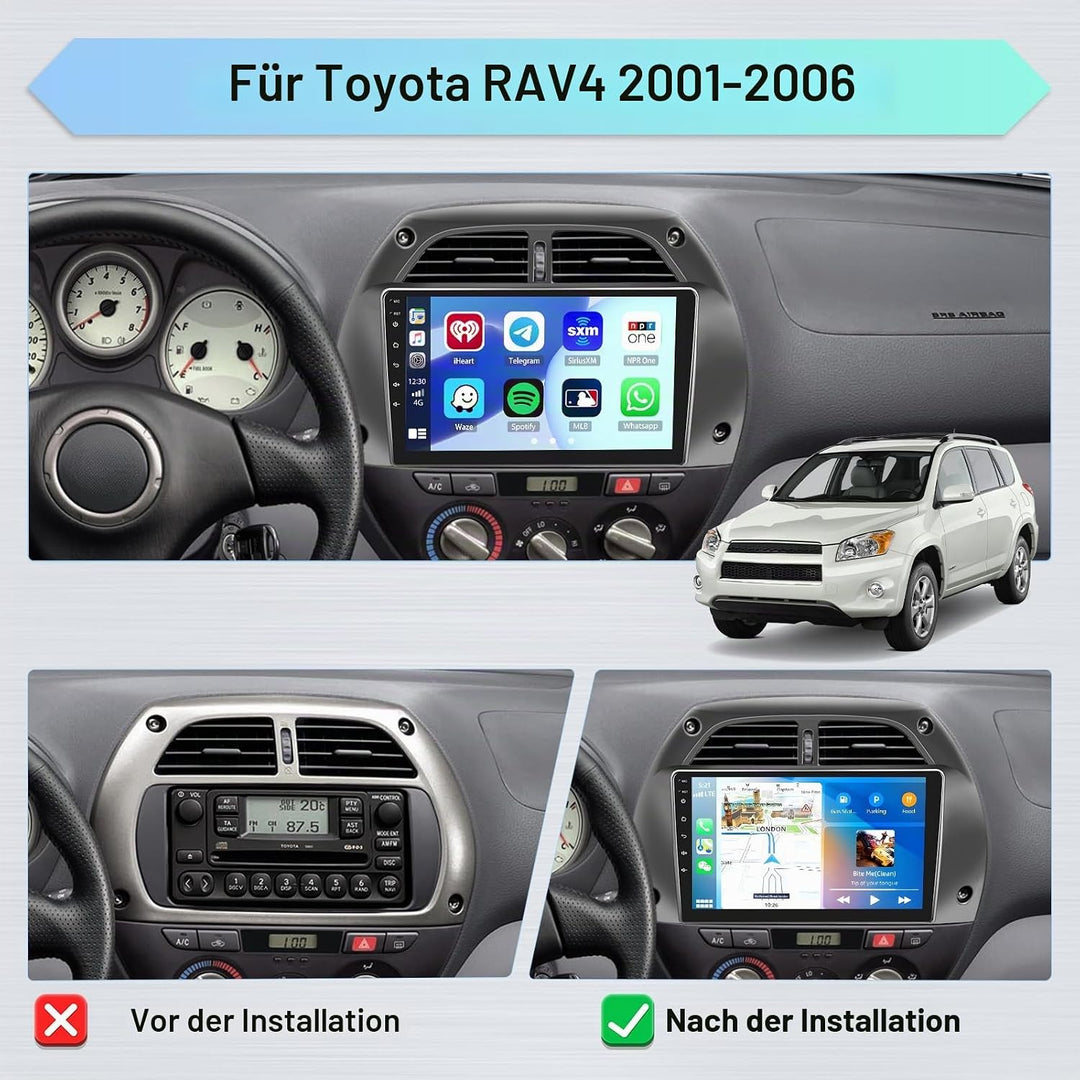 Hikity 2GB+64GB Android 15 Autoradio für Toyota RAV4 2001-2006 Radio Wireless CarPlay Android Auto B