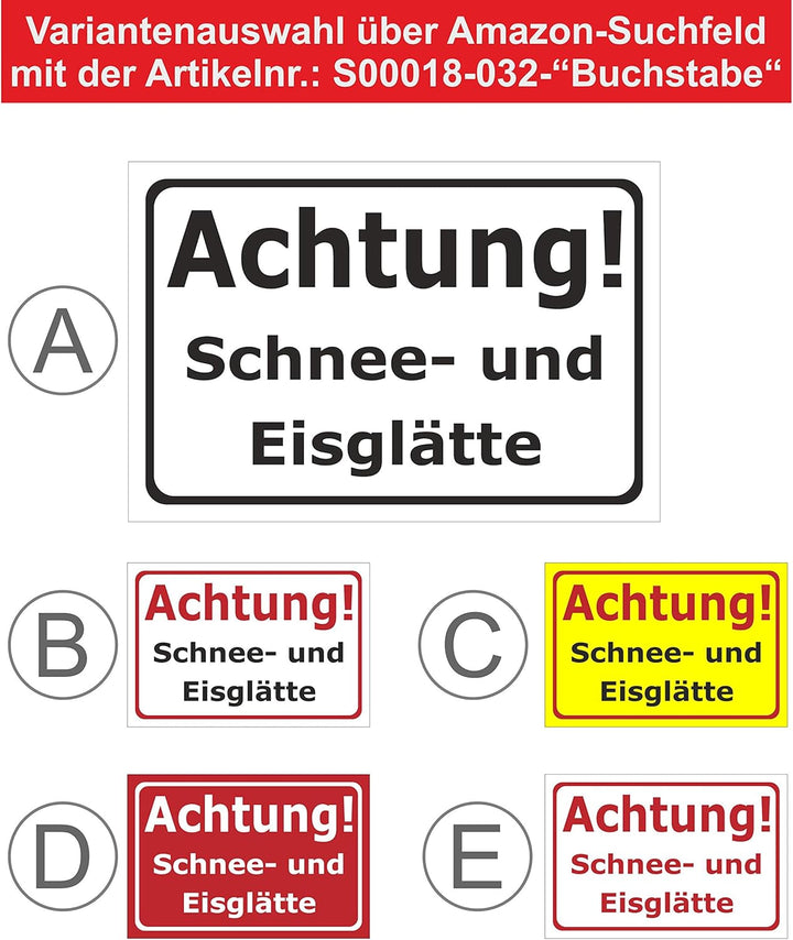 Schild Schnee- und Eisglätte - 45x30cm - 3mm Aluverbund – 20 VAR S00018-032-G 45x30cm – Aluverbundpl