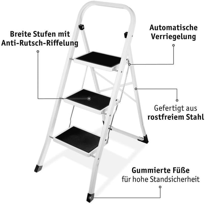 Lefeld 3-Stufige Trittleiter klappbar Klappstufen Klapptritt Stehleiter Leiter faltbar Tritthocker T