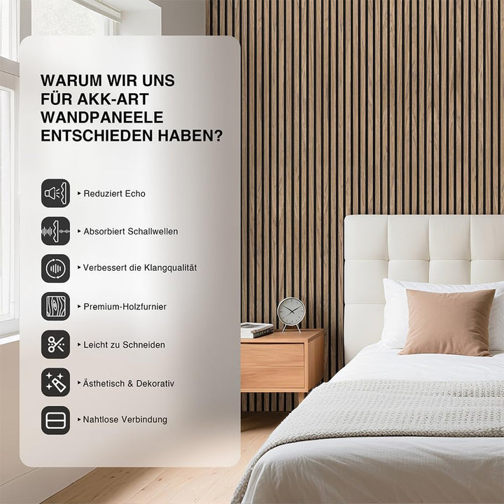 Akustikpaneele Holz 120x60cm-2er Set(1,44m²) 3D Wandpaneele mit Holzfurnier & Filz, Akustik Holzpane