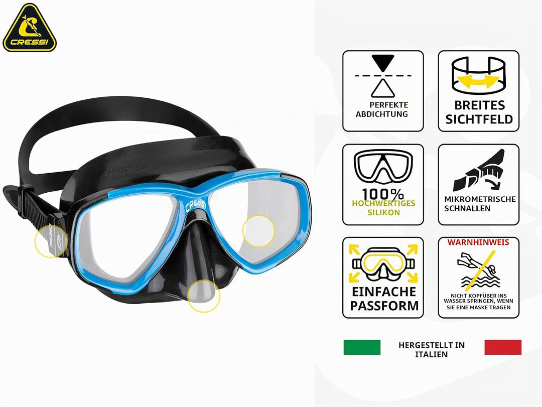 CRESSI Perla - Einzelne Maske oder Combi Set Maske + Schnorchel zum Tauchen und Schnorcheln, Einheit