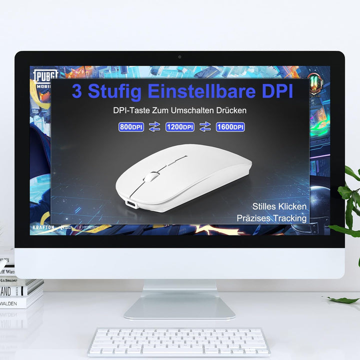 Azmall Funkmaus für Laptop, Bluetooth Kabellose Maus für MacBook Air Pro/Mac/iPad/PC, Wiederaufladba