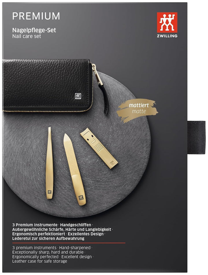 ZWILLING Maniküre Set 3-teilig, Gold Edition, Pflege für Hände und Füsse mit Nagelknipser, Rostfreie