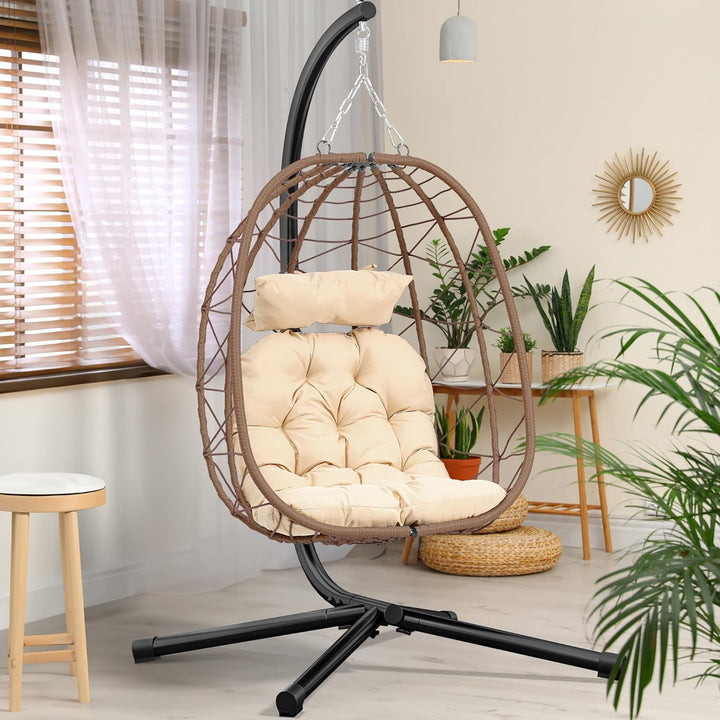 YITAHOME Hängesessel mit Kissen, Max. Belastung 150kg, Hängesessel Outdoor mit Gestell Körbe 195x120