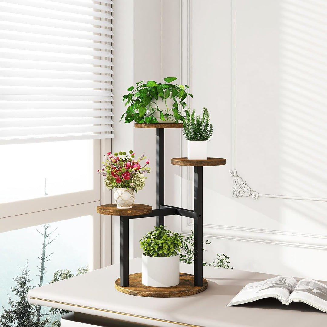 IBUYKE 4 Etagen Holz Pflanzenständer Blumenständer, 52.5cm Hoch Blumenregal Pflanzenregal für Mehrer