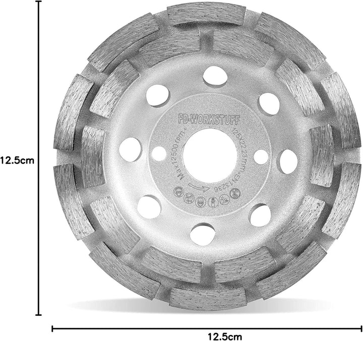 Premium Diamant-Schleiftopf │ 2 Stück │ Ø 125 mm x 22,2 mm │ 2-reihig │ für Beton, Granit, Mauerwerk