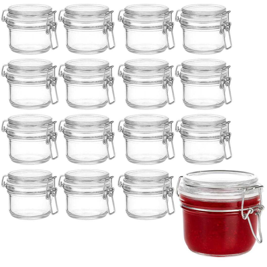 gouveo 16er Set Vorratsglas 120 ml (0,12 l) Vorratsglas 120 ml mit Bügelverschluss Drahtbügelverschl