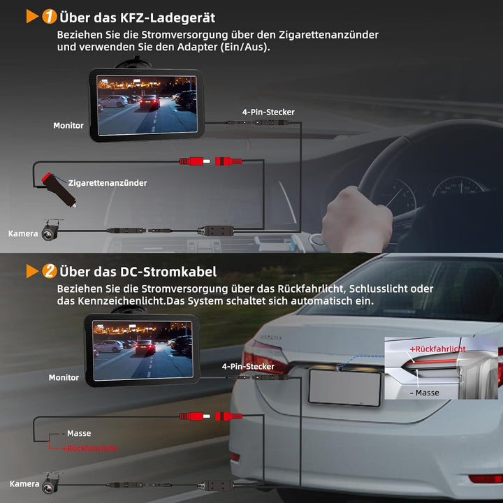 Rückfahrkamera mit 7-Zoll HD-Monitor, 1080P & Nachtsicht, 140° Weitwinkel, zum Nachrüsten geeignet |