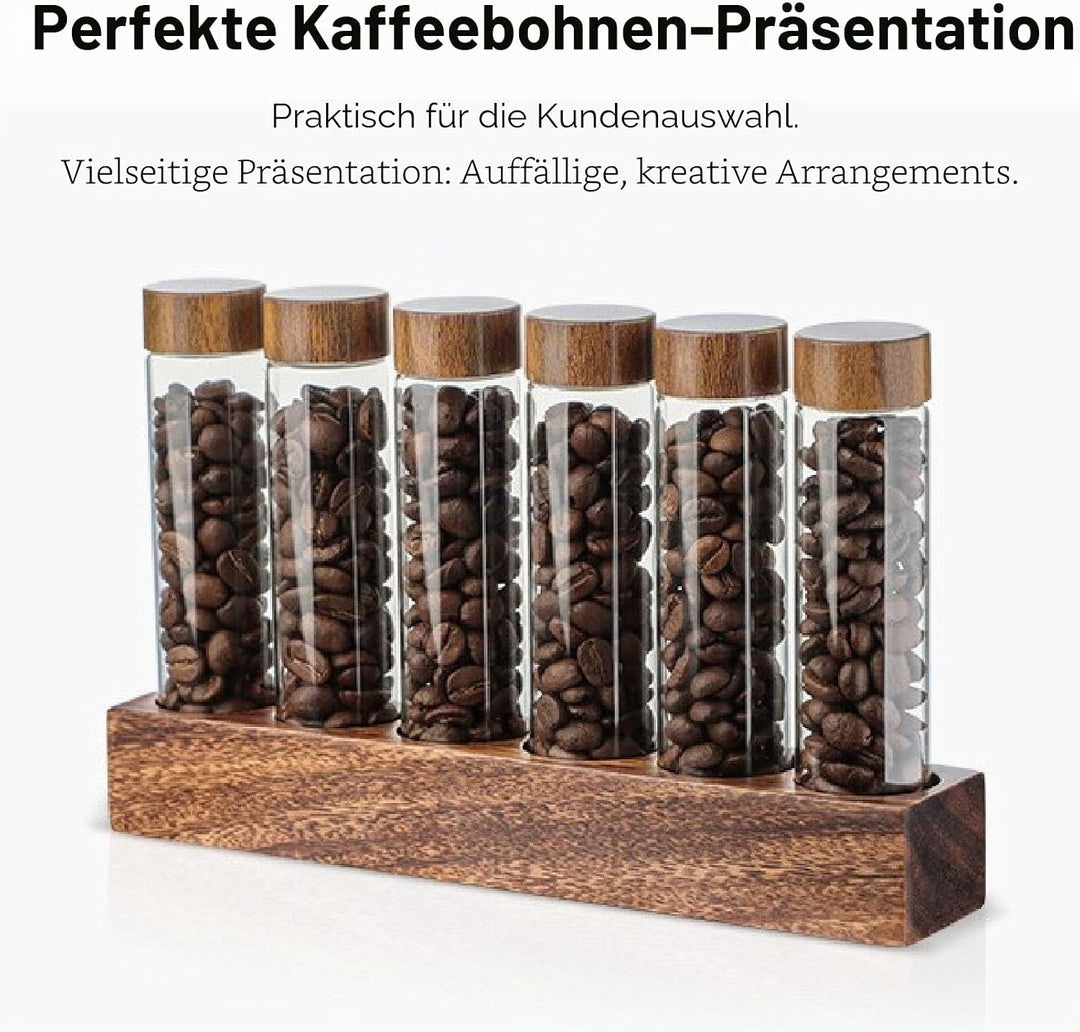 Einzeldosis Kaffeebohnen Behälter 6 Tuben, Glas Kaffeebohnen Aufbewahrungsröhrchen mit Ständer Espre