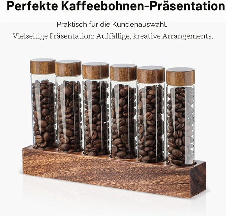 Einzeldosis Kaffeebohnen Behälter 6 Tuben, Glas Kaffeebohnen Aufbewahrungsröhrchen mit Ständer Espre