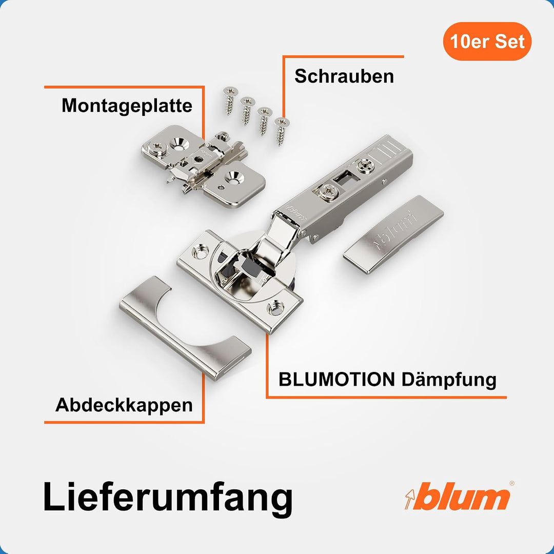 BLUM 10x CLIP top BLUMOTION Möbelscharnier 110° I Softclose Topfscharnier 35mm I separat montierbare