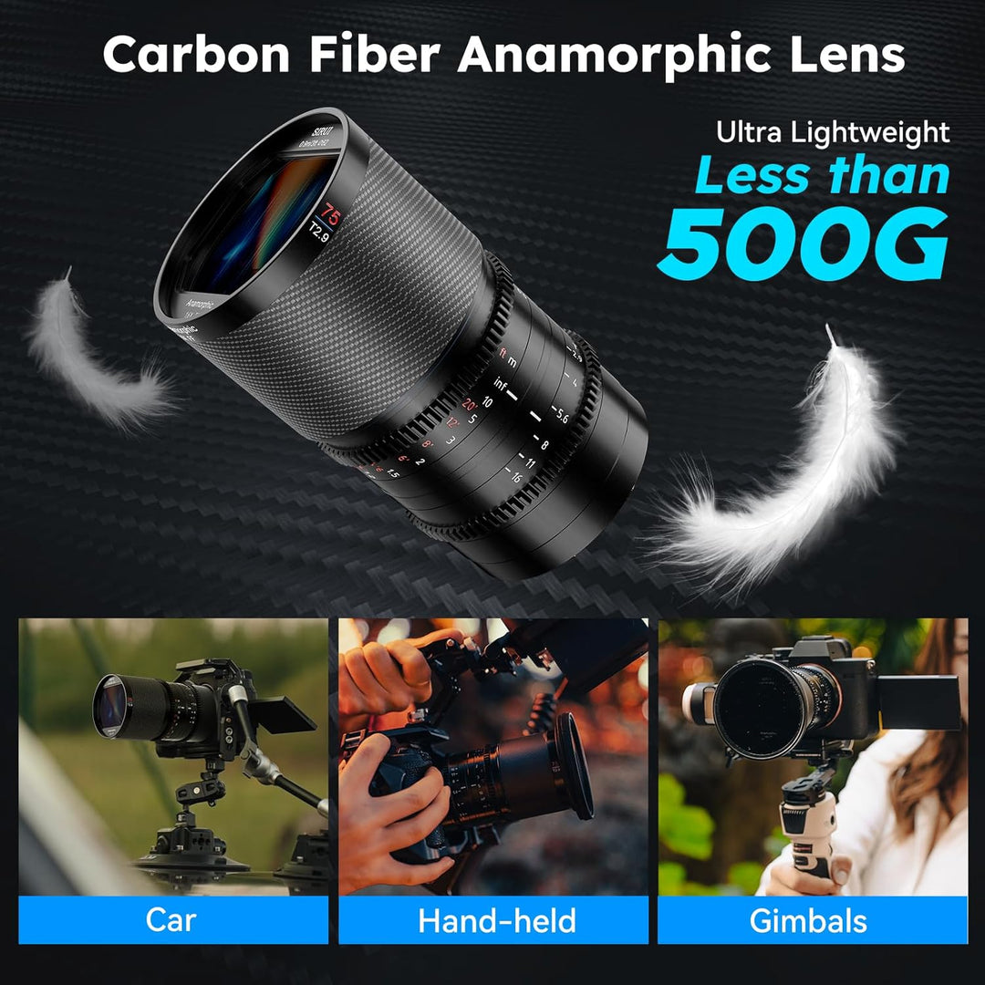 SIRUI Saturn 75 mm T2.9 1.6X Vollformat Kohlefaser Anamorphe Linse, Cine Objektiv weniger als 500g,