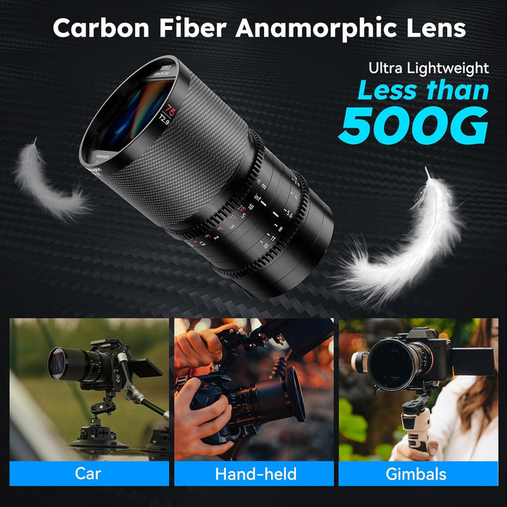 SIRUI Saturn 75 mm T2.9 1.6X Vollformat Kohlefaser anamorphe Linse, Cine Objektiv weniger als 500 g