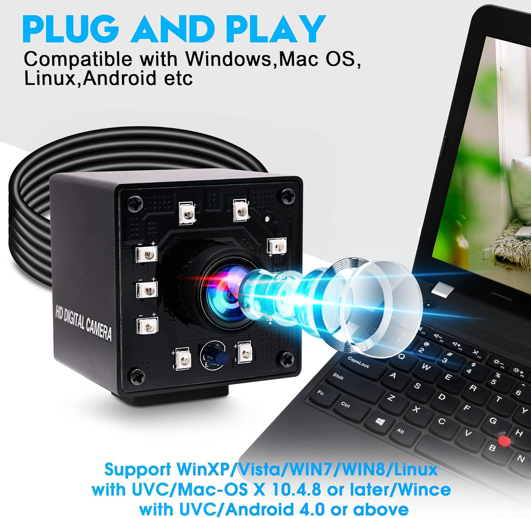 ELP USB Kamera 1080P Weitwinkel 170Grad Fisheye Webcam Full HD Nachtsicht Infrarot PC 100fps/60fps V