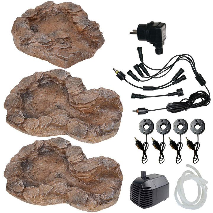 Gartenbrunnen Brunnen Bachlauf QUELLBACH Zierbrunnen Vogelbad Wasserfall Gartenleuchte Teichpumpe -