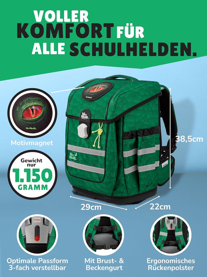 Familando - McNeill ERGO COMPLETE Schulranzen Set - 9-teilig mit Schultüte - Dinosaurier - Ergonomis