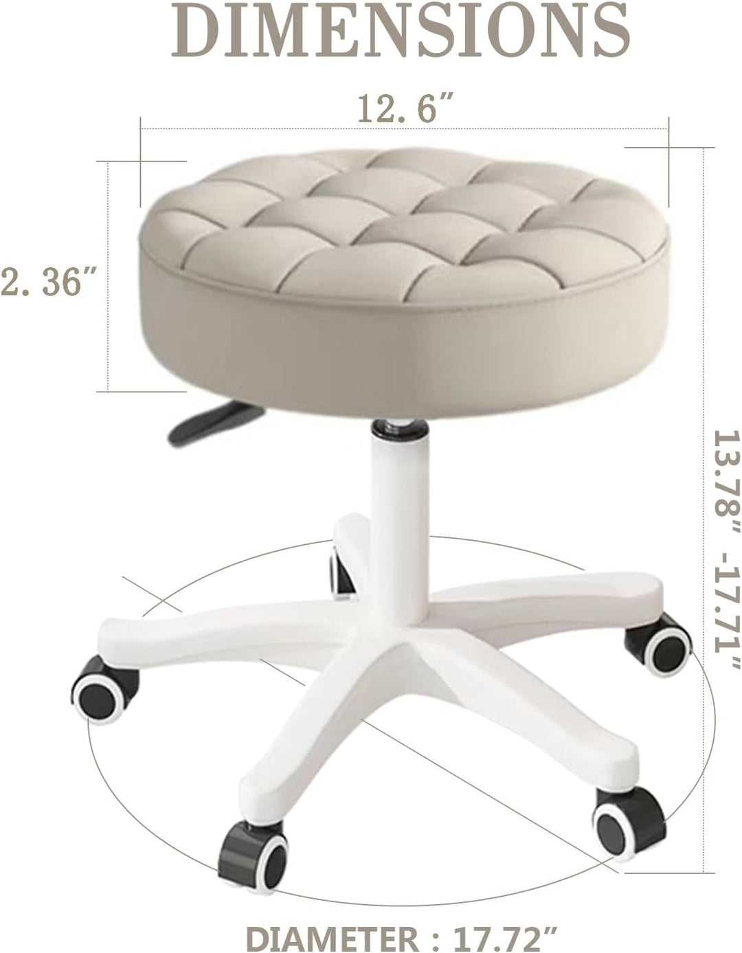 Kleiner Stuhl, runder Drehhocker mit Rollen, Sitzhöhe 35–45 cm, 360° drehbar, PU-Leder, höhenverstel