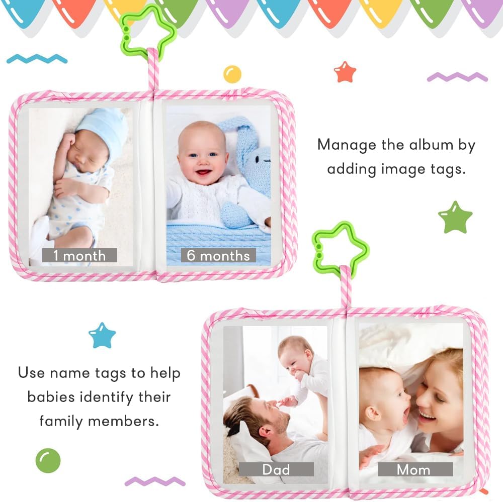 Baby Fotoalbum Stoff Kinder Kleines Fotoalbum Einsteckalbum mit Sicherheitsspiegel, für Kleinkinder,