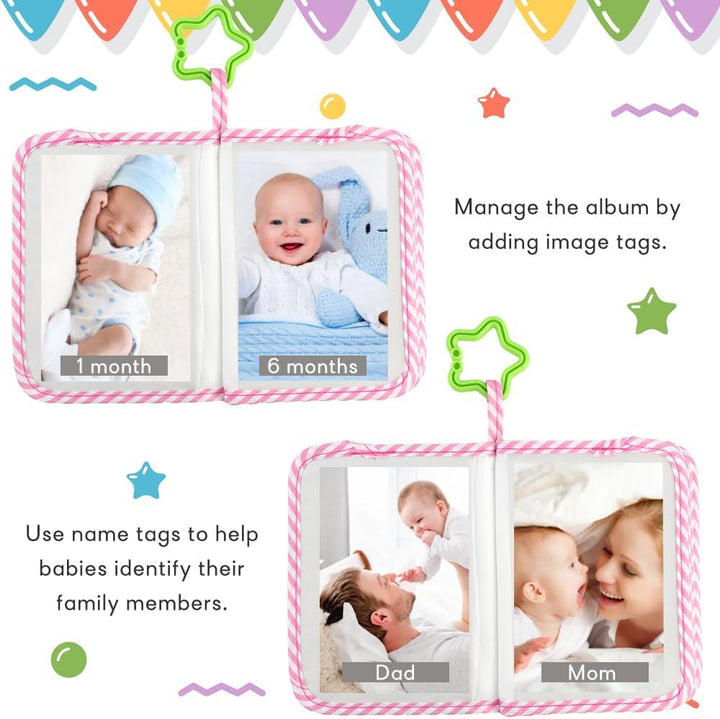 Baby Fotoalbum Stoff Kinder Kleines Fotoalbum Einsteckalbum mit Sicherheitsspiegel, für Kleinkinder,