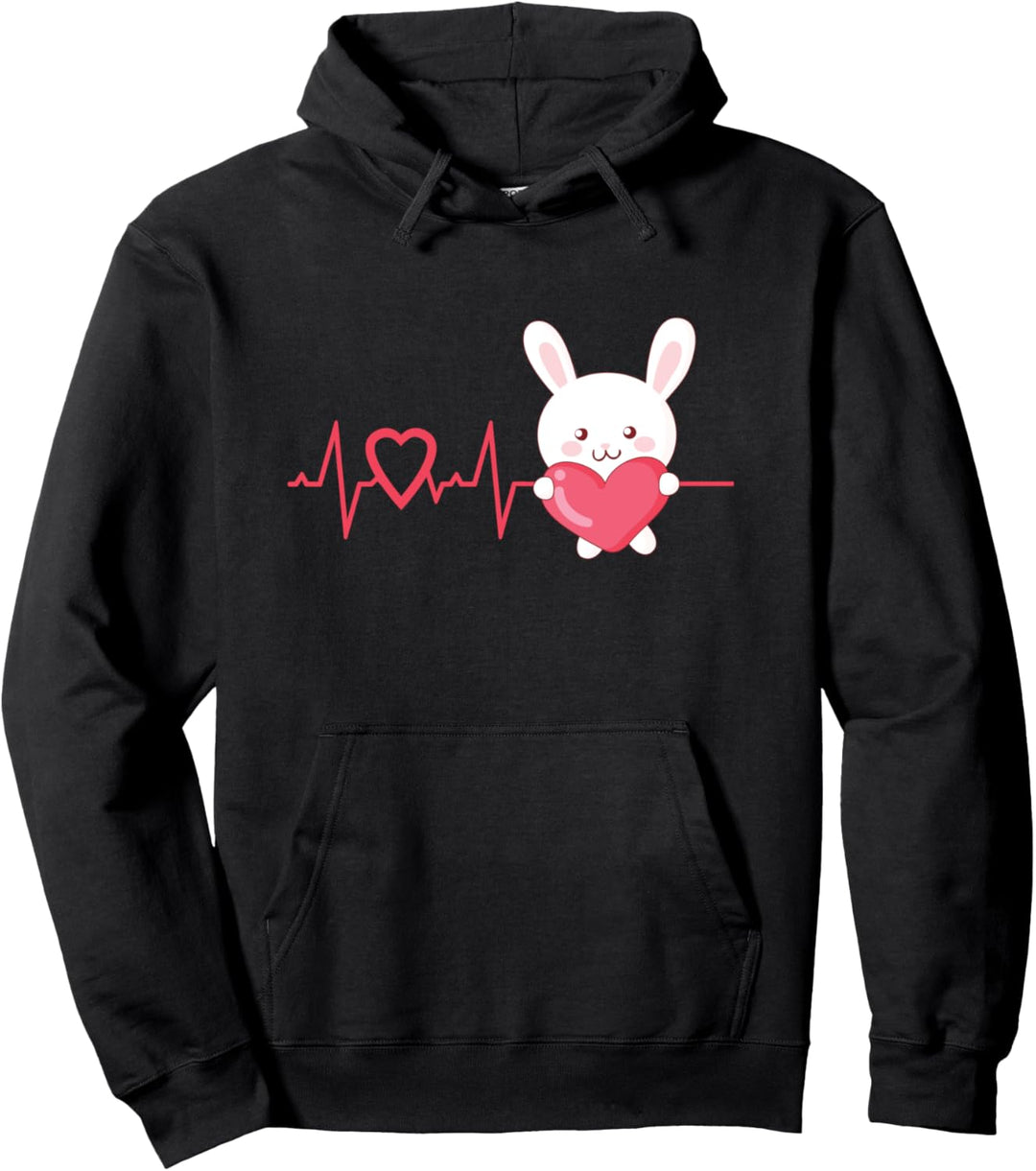 Niedlicher Herzschlag Bunny Rabbit Loves You Herz Valentinstag Pullover Hoodie