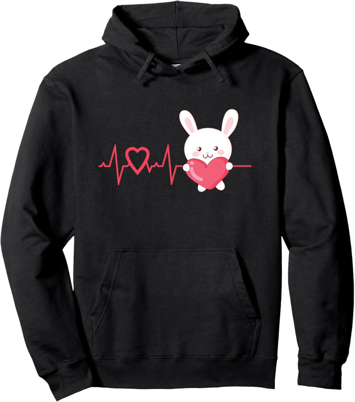 Niedlicher Herzschlag Bunny Rabbit Loves You Herz Valentinstag Pullover Hoodie