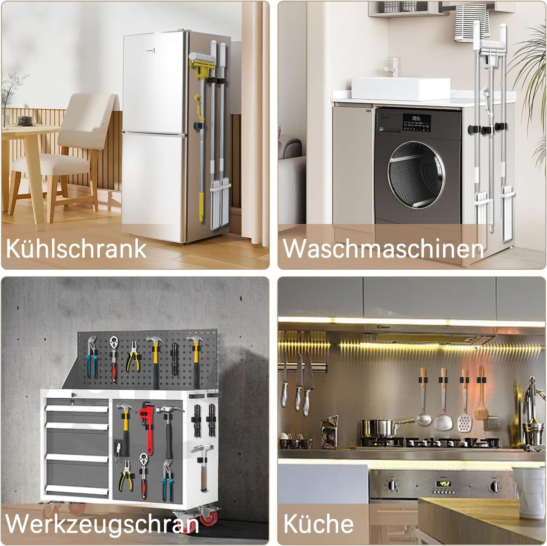 3-H 4 Stück Magnetischer Besenhalter, Edelstahl Gerätehalter Besenhalterung Wandaufhängung für Garte