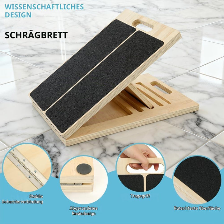 Tragbares Schrägbrett aus Holz, Wadendehner Balance Board, Klappbares Slant Board mit Einstellbarem