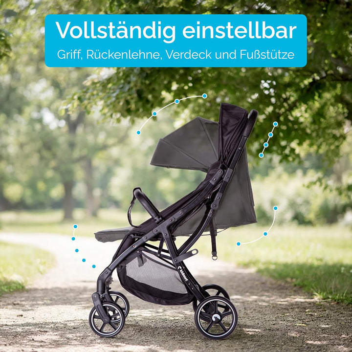 Fjällräv Buggy Kinderwagen bis 22 kg, Leicht, Einhand-Faltbar, 4-fach Verdeck mit Fenster, 360° Gel-