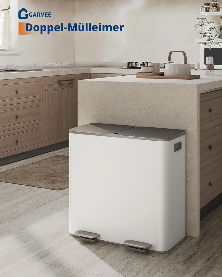 Garvee Mülleimer Küche 2 x 40L Edelstahl – Doppelfach Mülltrennsystem mit Soft-Close-Deckel, Tretmec