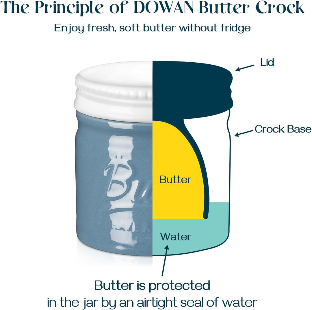 DOWAN Keramik Butterdose, Französische Butterdose mit Wasserkühlung, Butterglocke mit Deckel, Butter