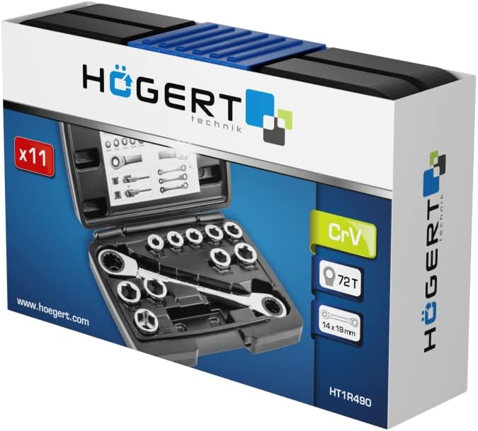 Högert Technik -Werkzeugsatz - Ratschenringschlüssel mit Steckschlüssel aus Chrom-Vanadium-Legierung