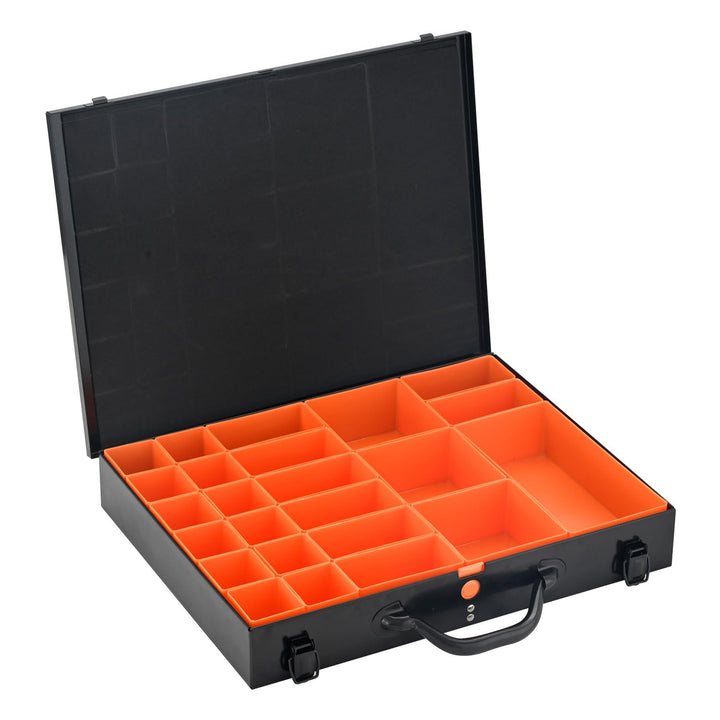 ALUBOX Sortimentsbox Kleinteilekoffer Stahlblech pulverbeschichtet mit 24 Einsatzkästen - 44,5 x 35