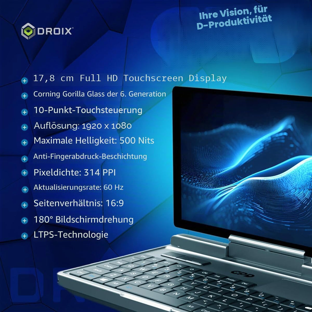 GPD MicroPC 2 Windows 11 PRO tragbarer Mini-Laptop mit 7-Zoll-1080P-Display | N300 Intel-Prozessor,