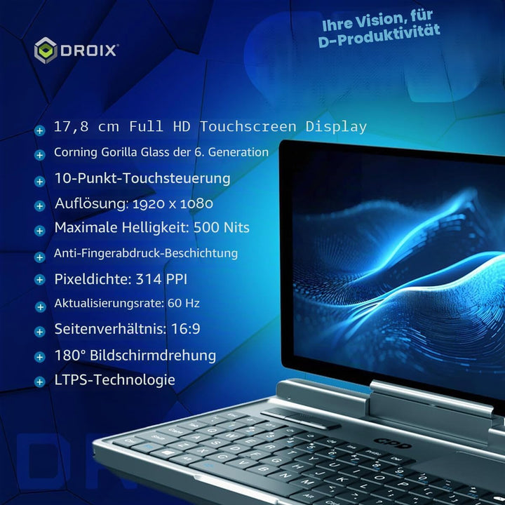 GPD MicroPC 2 Windows 11 PRO tragbarer Mini-Laptop mit 7-Zoll-1080P-Display | N300 Intel-Prozessor,