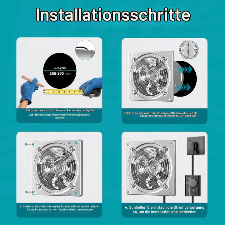 HG Power 250mm Abluftventilator 1680m³/h Wandventilator mit Rücklaufklappe Leistungsstarke mit EU-St