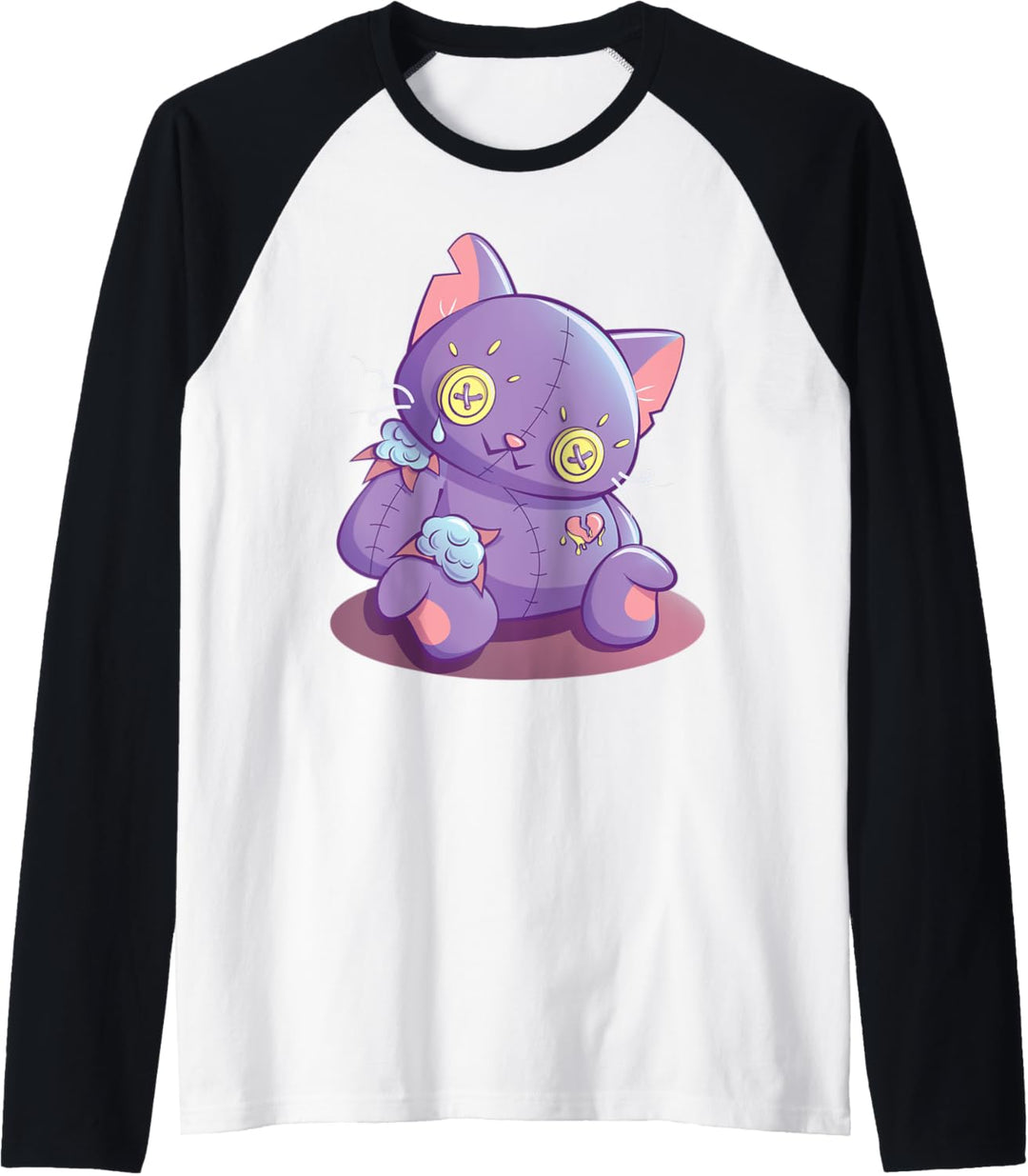 Süsse lila Katzen-Puppe Anime Ästhetische Kawaii Pastell Gothic Raglan