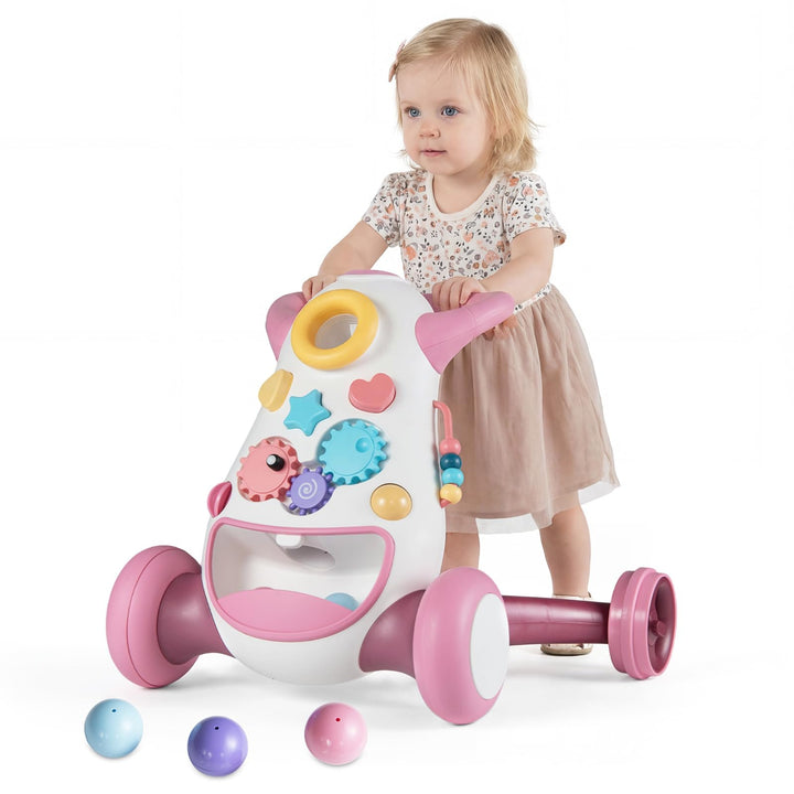 COSTWAY Lauflernwagen Baby, Lauflernhilfe mit Musik & Licht, Laufhilfe mit Formensortierer, Zahnräde