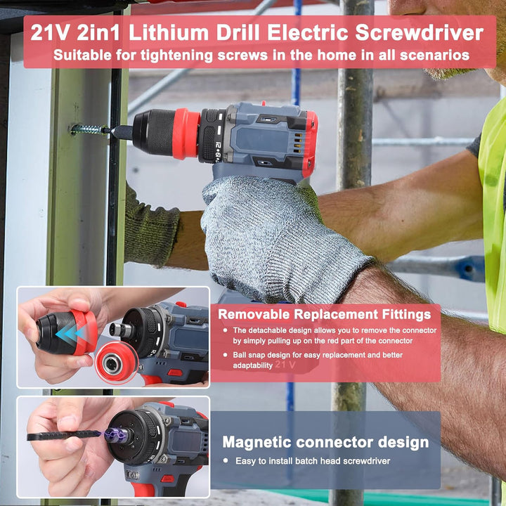 Weytoll 21V Akku Bohrmaschine, Akkuschrauber mit Akku*2 1300mAh, Akku Bohrer Abnehmbares Bohrfutter,