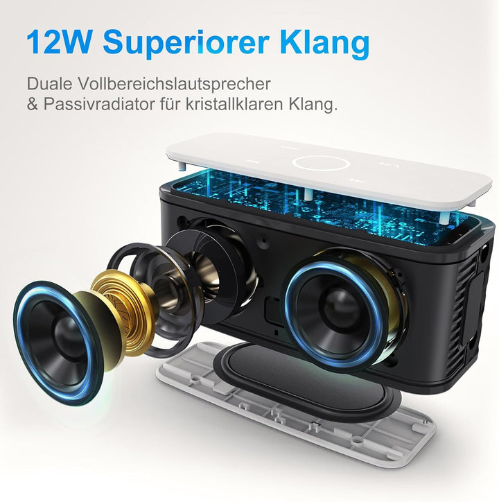 DOSS Bluetooth Lautsprecher, SoundBox Musikbox Bluetooth Box mit Dualen Bass-Treibern, 20h Akku,Touc
