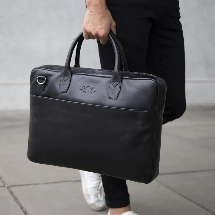 SID & VAIN grosse Laptoptasche schmal echt Leder - 15 Zoll Laptop Business-Tasche BOSTON gross - Umh