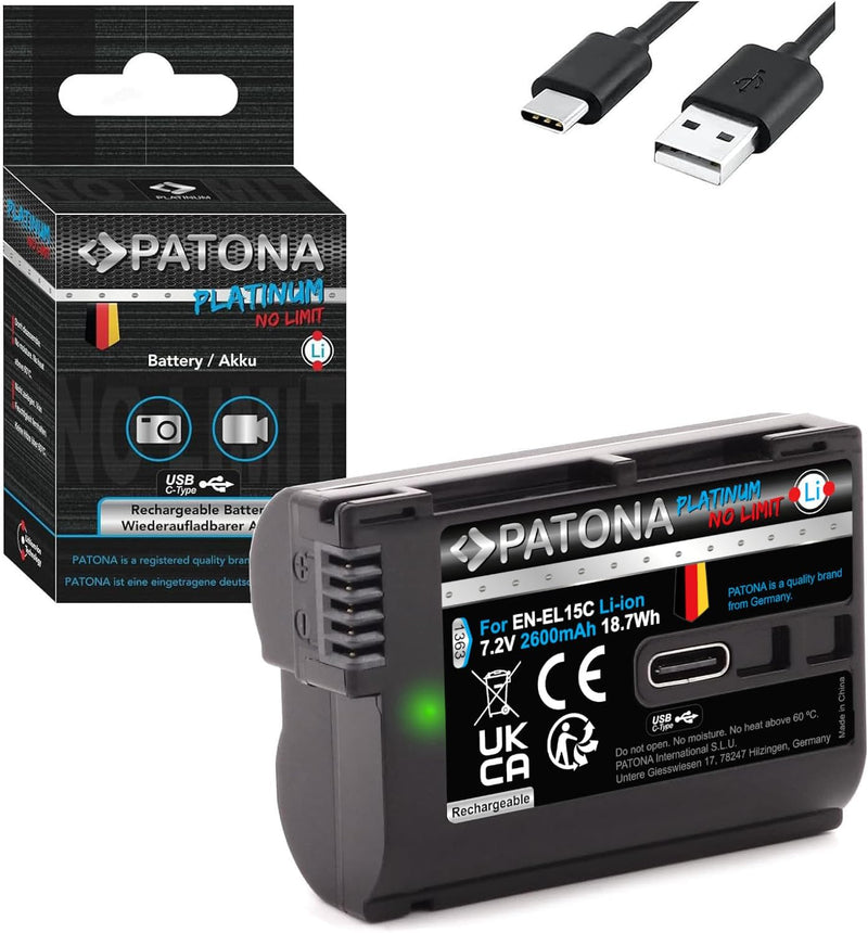 PATONA Platinum EN-EL15c USB Kamera Akku (2600 mAh) mit direkt USB Eingang (USB-c) 1363 - Kompatibel