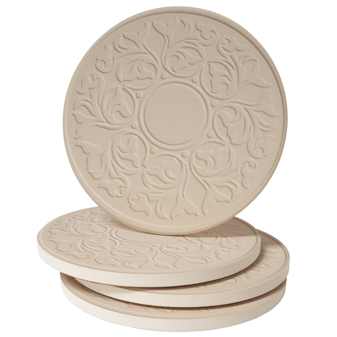 CASA BRUNO Embossed Victorian Lace - Getränke Untersetzer aus Sandstein - 4er Geschenkpackung