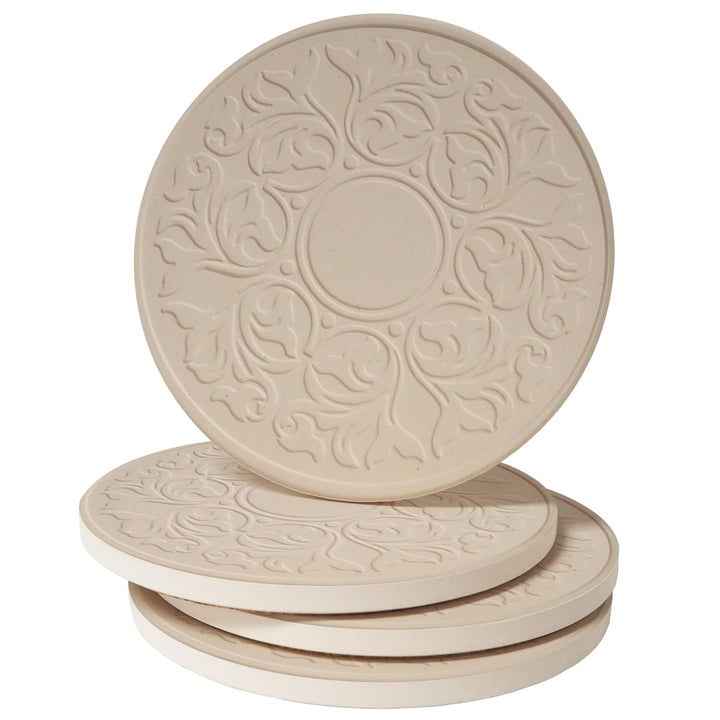CASA BRUNO Embossed Victorian Lace - Getränke Untersetzer aus Sandstein - 4er Geschenkpackung