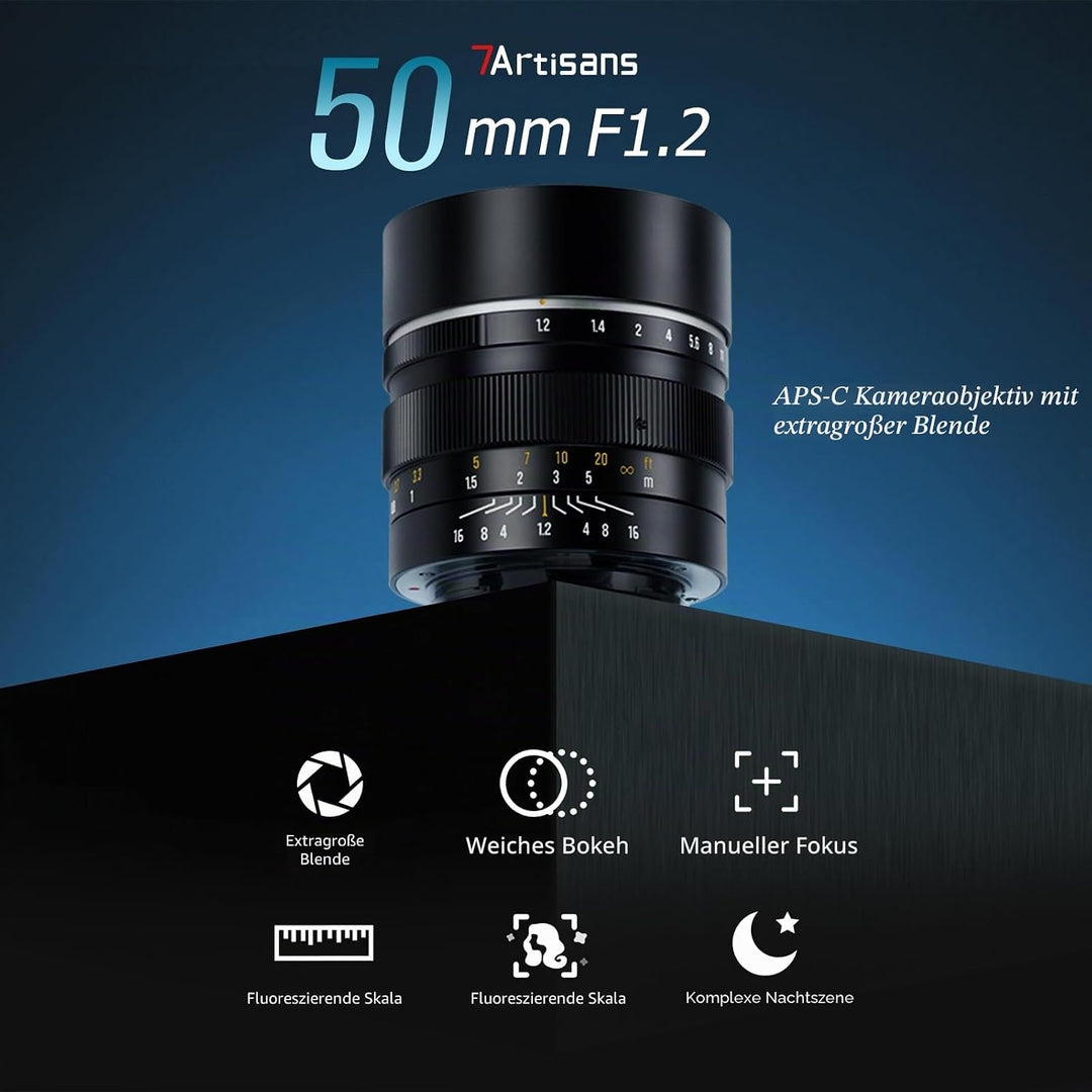 7Artisans 50mm F1.2 für Z-Mount Objektiv, APS-C manueller Fokus, kompatibel mit Nikon Z-Mount ZFC,Z5
