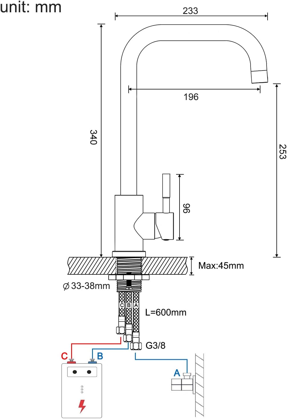 BONADE Niederdruck Armatur Küche Edelstahl, Küchenarmatur Niederdruck 360° Drehung, Spültischarmatur