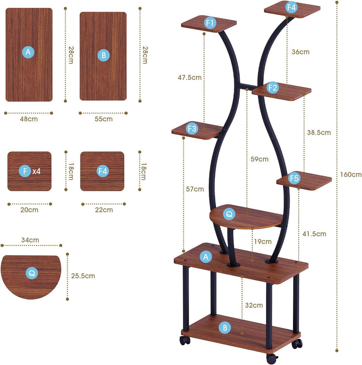 loyal Pflanzenständer mit Wachstumslicht - 8-stufiger Indoor-Pflanzenständer, 155cm Metall-Holz-Pfla